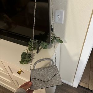 Steve Madden Bamina Silver Rhinestone mini trapezoid handbag